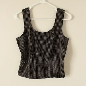 Black Square Neck Tank with Tan Polka Dots